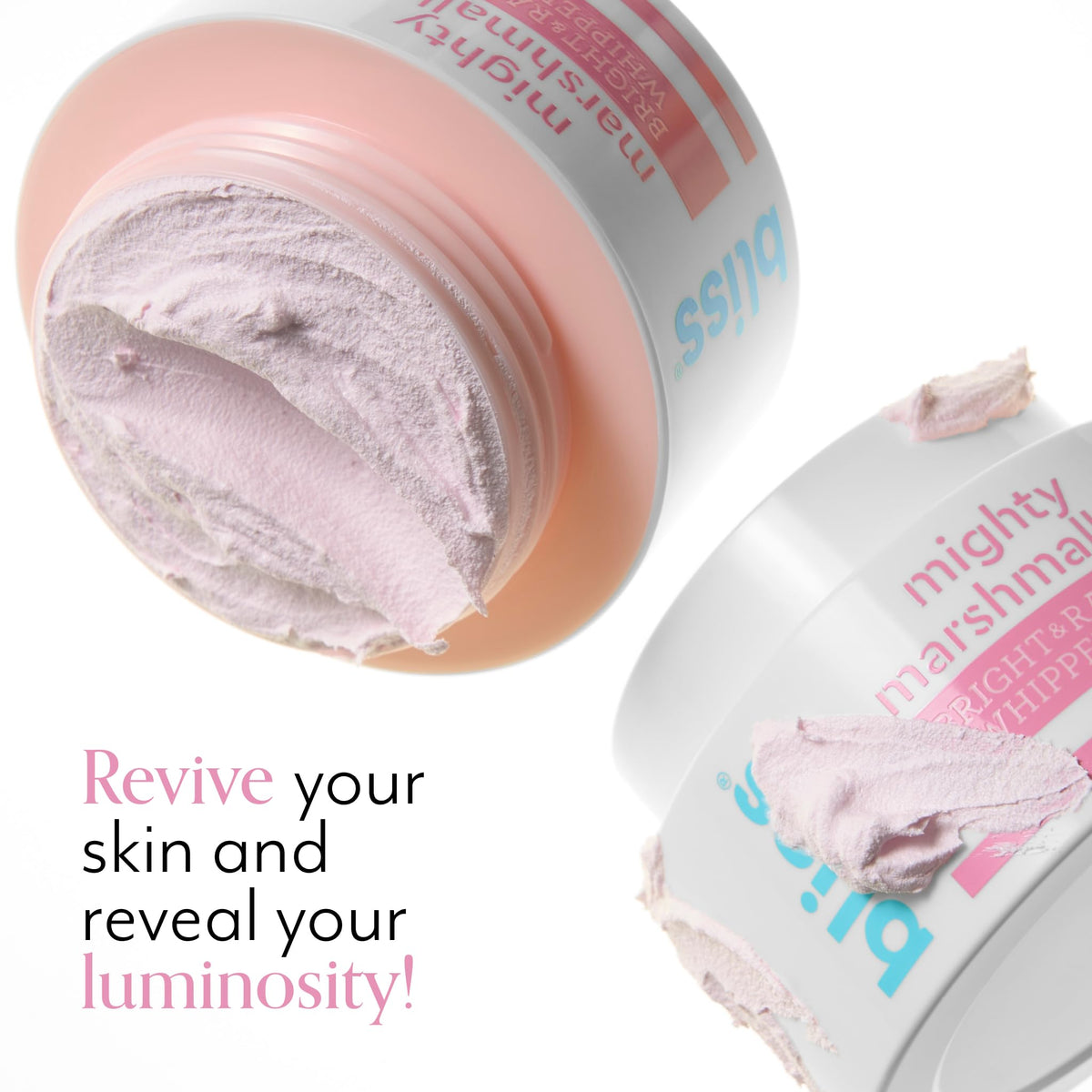 Bliss mask being smoothed on face demonstrating quick luminous boost