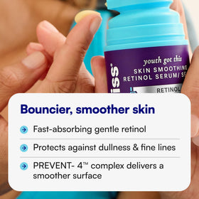 Bliss label close-up highlighting retinol and PREVENT-4 complex benefits