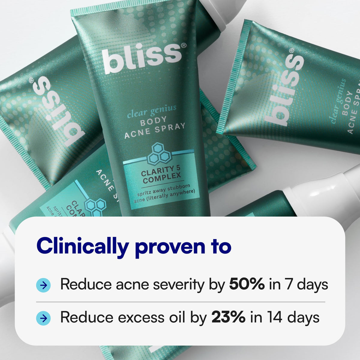 bliss spray in use on back targeting hard-to-reach blemishes effectively