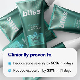 bliss spray in use on back targeting hard-to-reach blemishes effectively