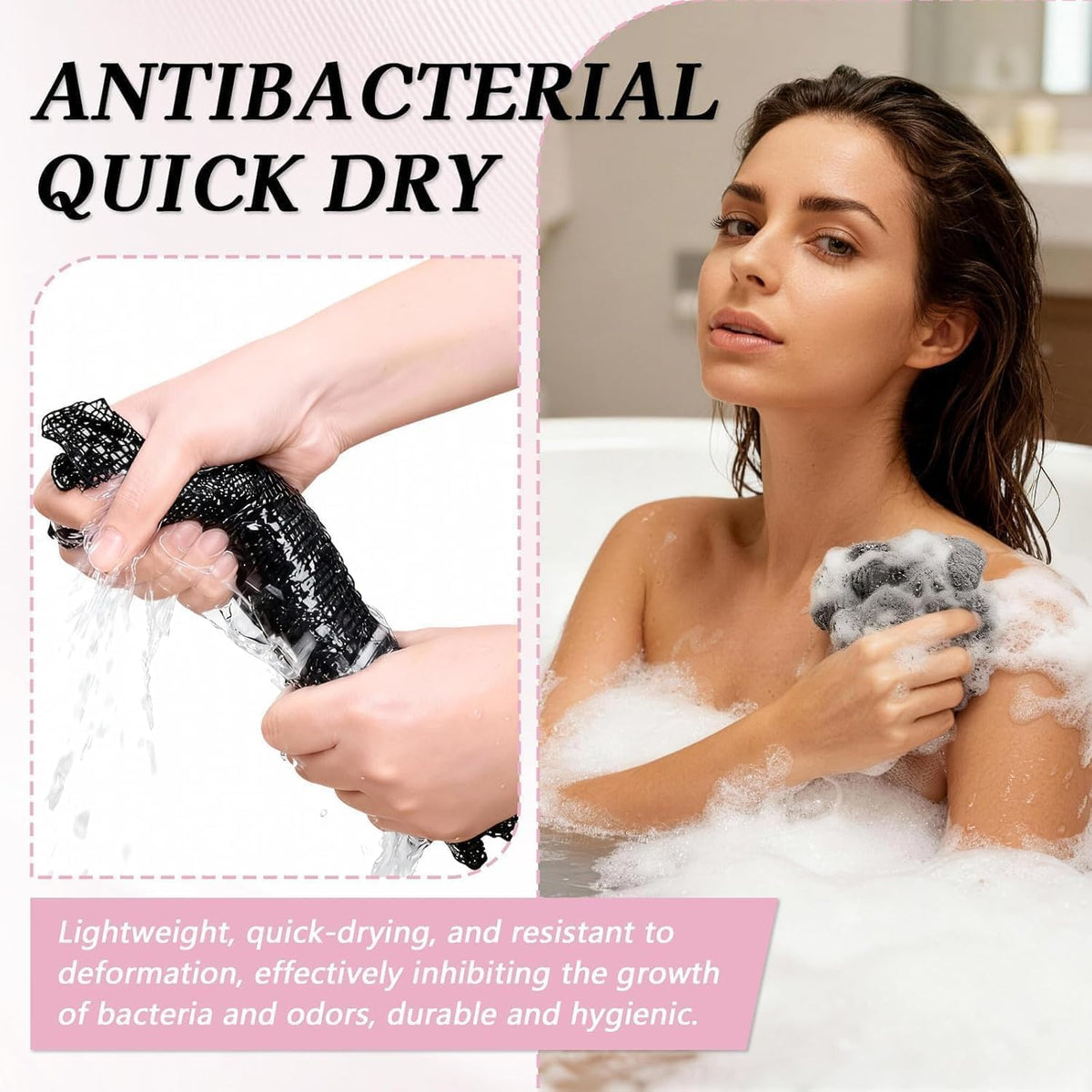 Person using Blissal to scrub their back, demonstrating reach and coverage benefit
