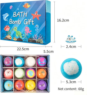 Blissal child in tub enjoying bath bomb and toy, improving bath time fun