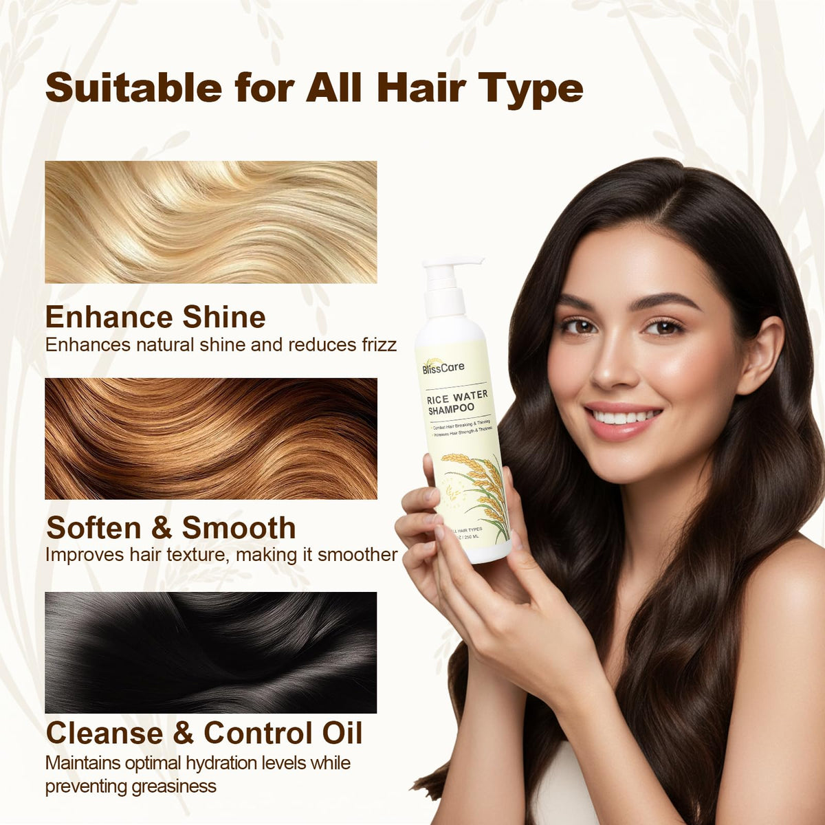 BlissCare shampoo texture close-up shows smooth formula for gentle cleansing