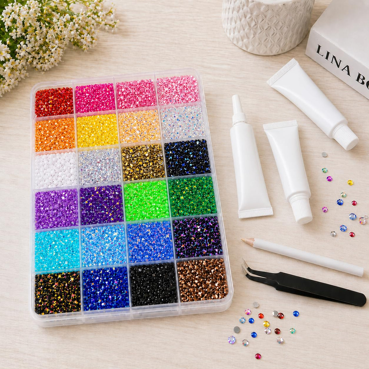 BlissVeritura grid layout with 24 vibrant jelly rhinestone colors for design variety