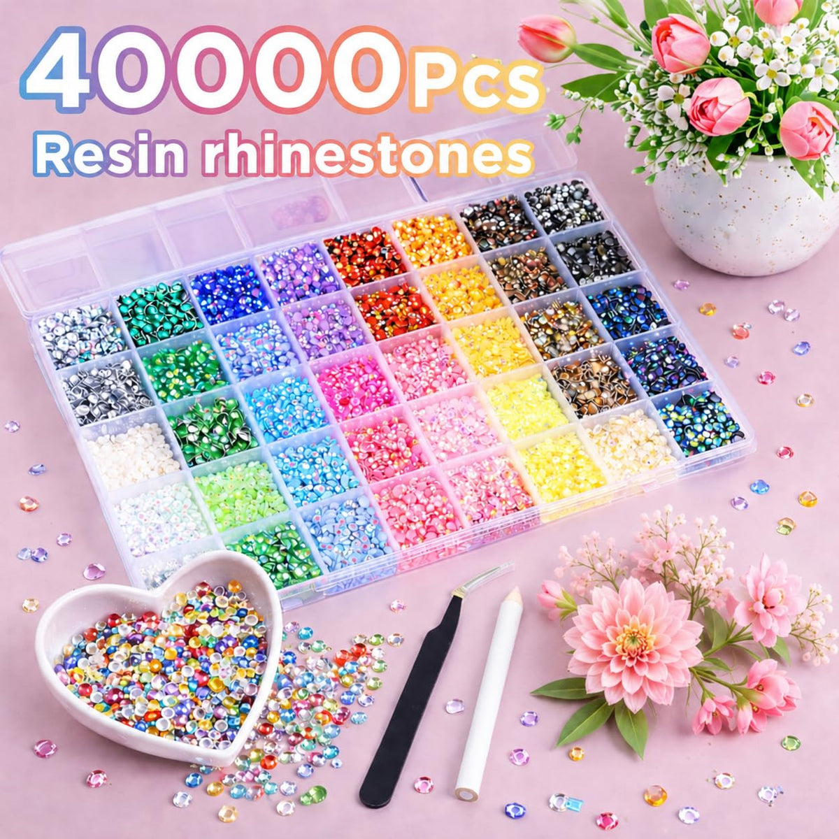BlissVeritura open box with 40 grids of rhinestones, organized for fast access