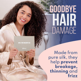 BLISSY bonnet worn by person with curly hair preventing frizz overnight