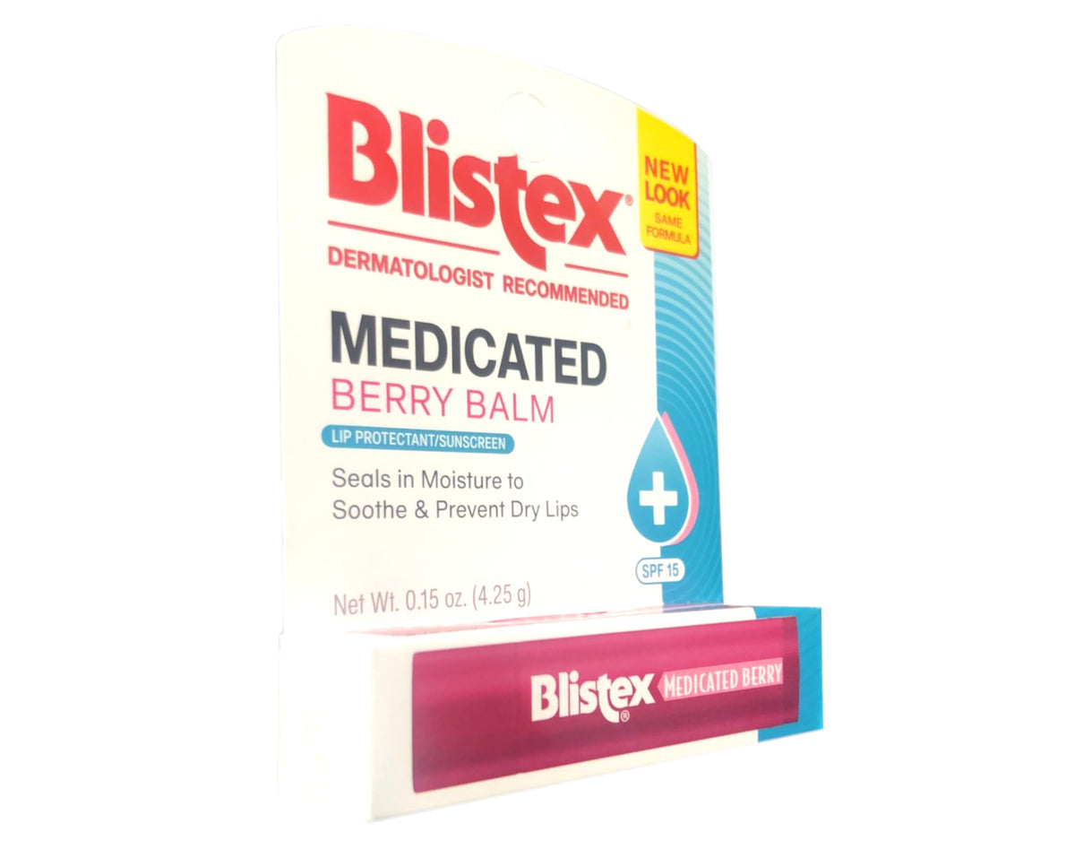 Blistex berry stick in hand for scale and easy, portable protection on the go