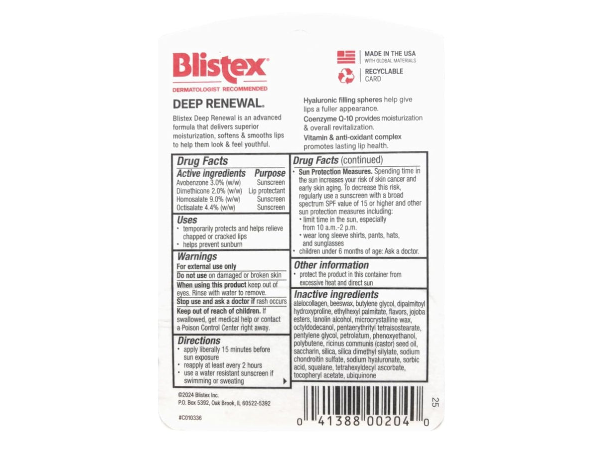 Hand applying Blistex Deep Renewal to lips demonstrating quick application and non-greasy feel