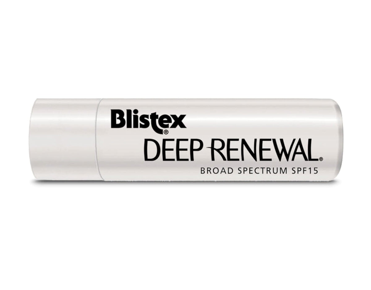 Blistex next to jojoba and castor seed visuals highlighting nourishing oils