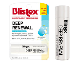 Applying Blistex outdoors with visible sun and protection benefit