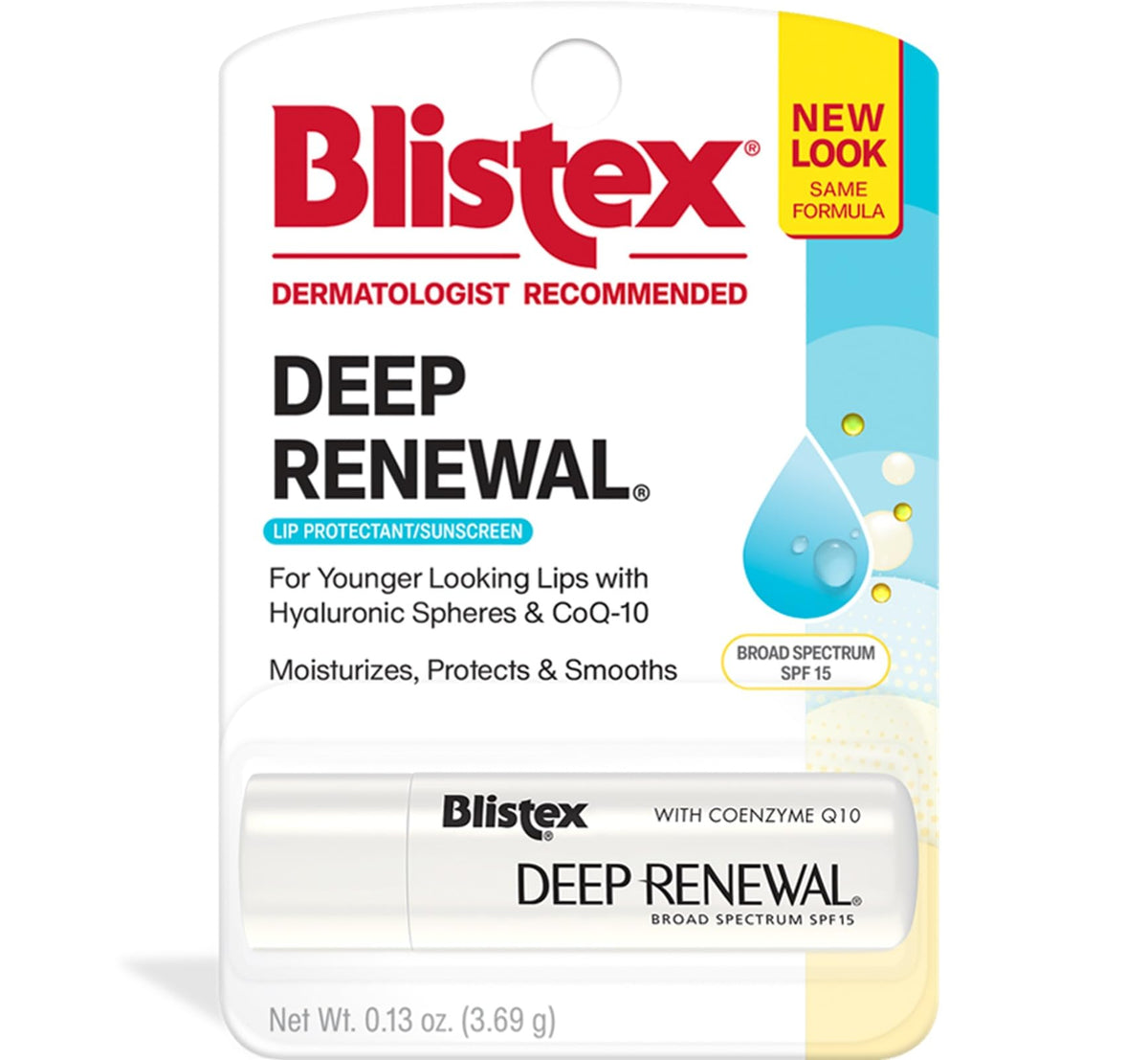 Blistex Deep Renewal next to keys and phone illustrating small size for pockets and travel