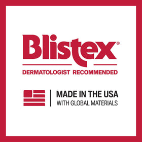 Blistex applying balm to lips outdoors demonstrating sun protection benefit