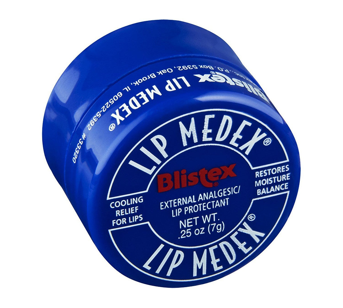 Blistex Lip Medex jar front view showing cooling relief and easy application
