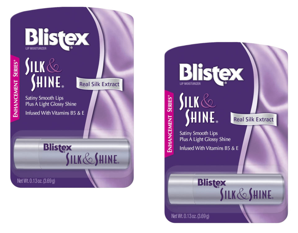 blistex Silk & Shine front packaging showing twin tubes and product name for portability