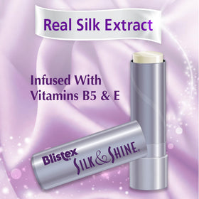 Blistex Silk & Shine texture close-up highlighting satiny finish and smooth feel