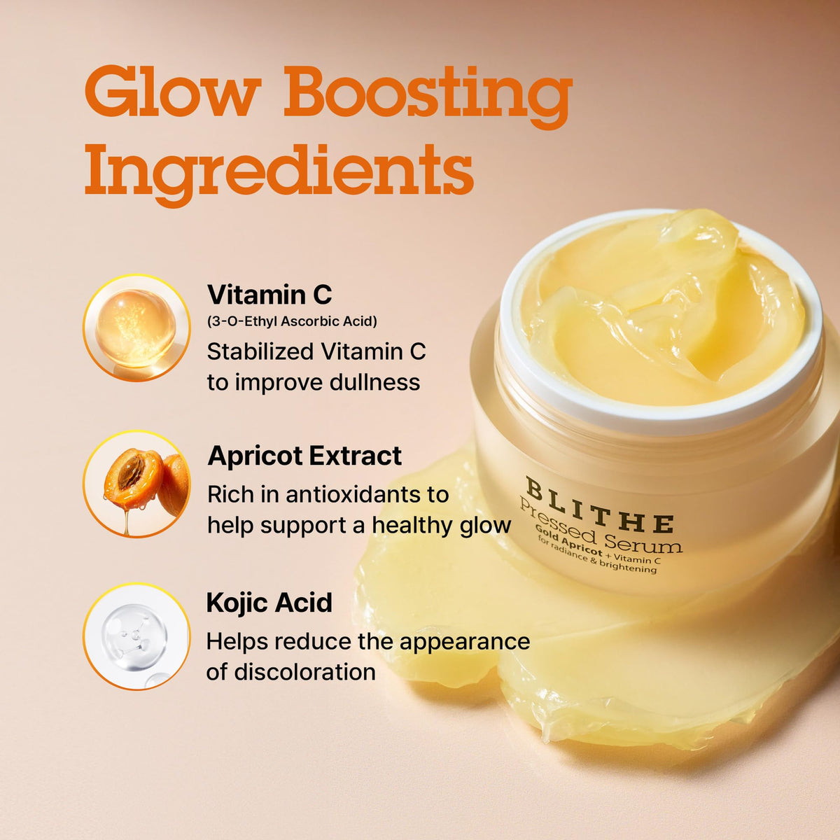 BLITHE ingredient label highlighting niacinamide and apricot