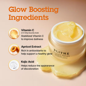 BLITHE ingredient label highlighting niacinamide and apricot