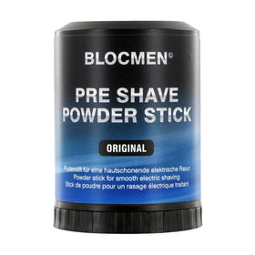 Blocmen pre shave stick front packaging showing compact, travel-ready design and benefit