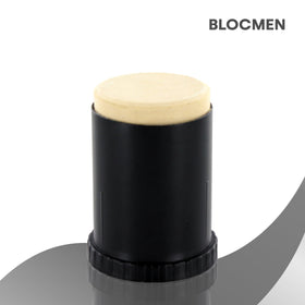Blocmen pre shave stick open cap revealing solid powder texture for easy, mess-free use