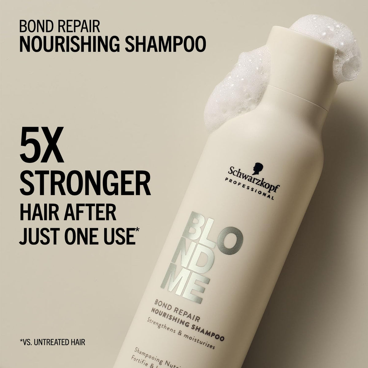 BLONDME before and after hair ends showing reduced breakage benefits