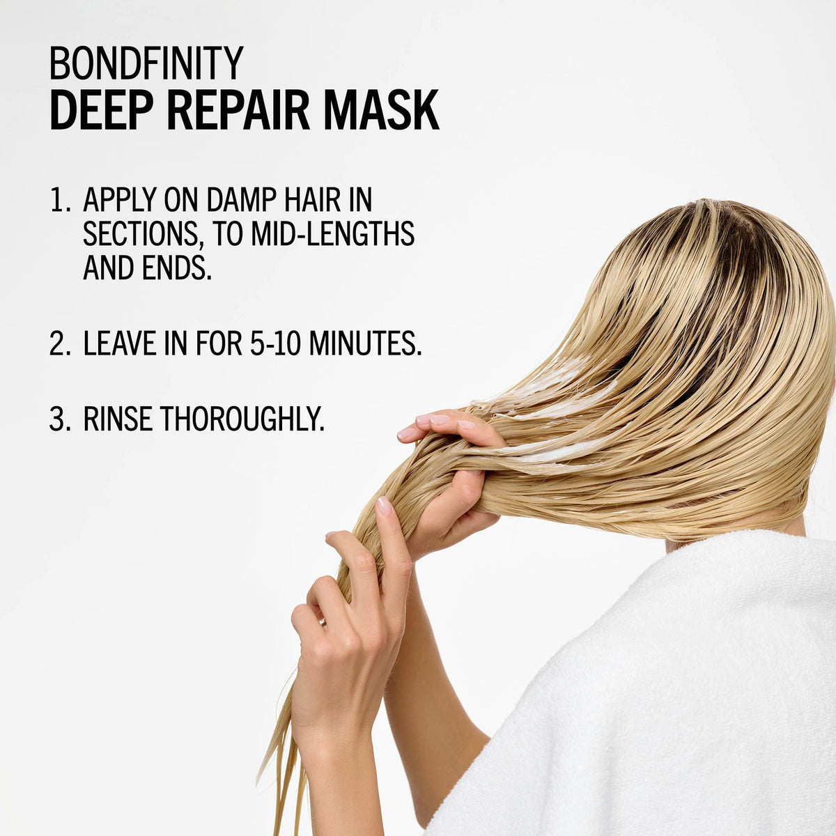 BlondMe mask being applied in shower demonstrating deep conditioning