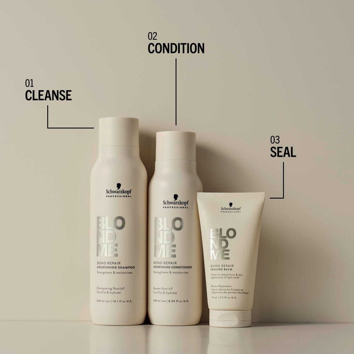 BlondMe in styled blonde hair setting showing shine and frizz control