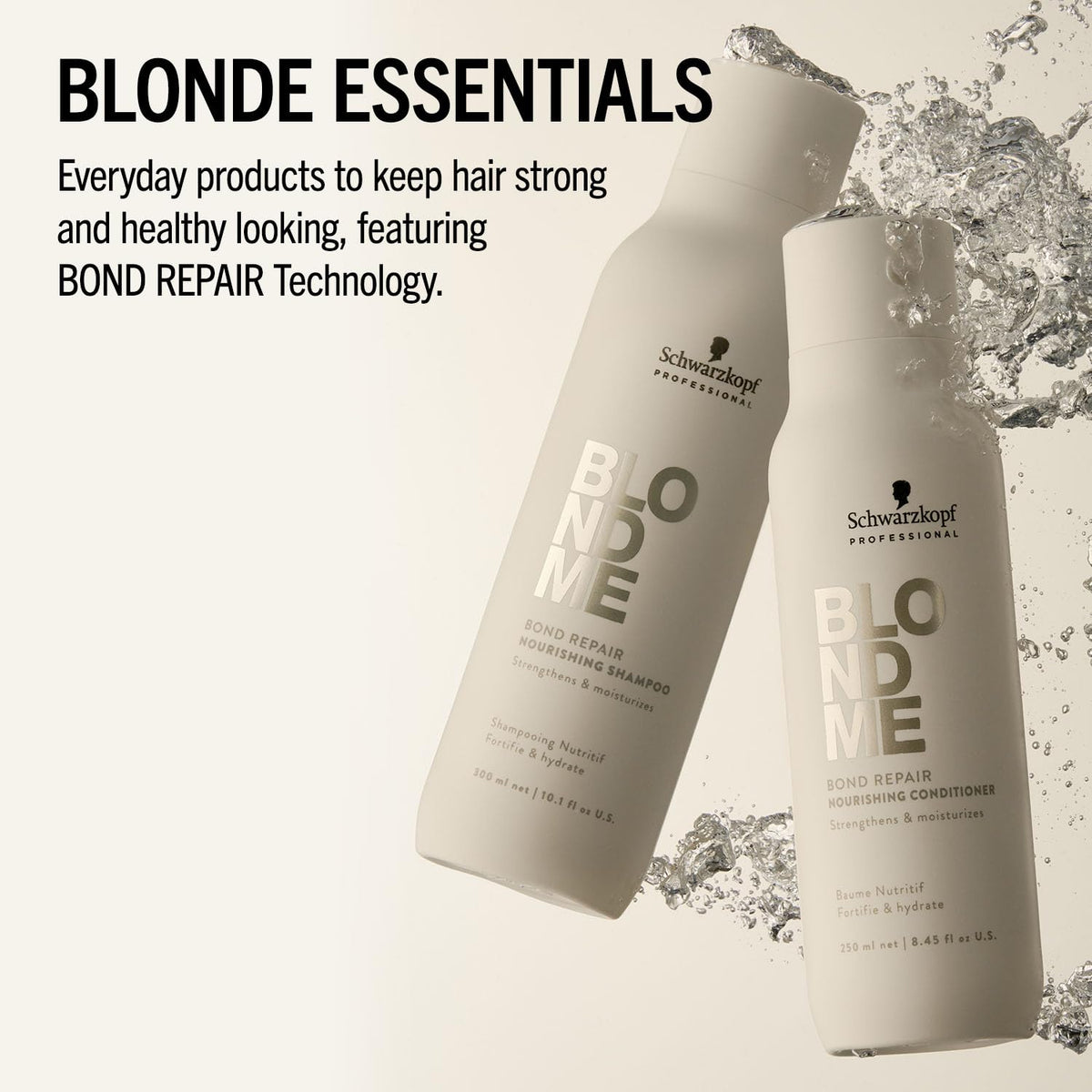 Hand applying BlondMe shampoo to wet blonde hair demonstrating brightening in use