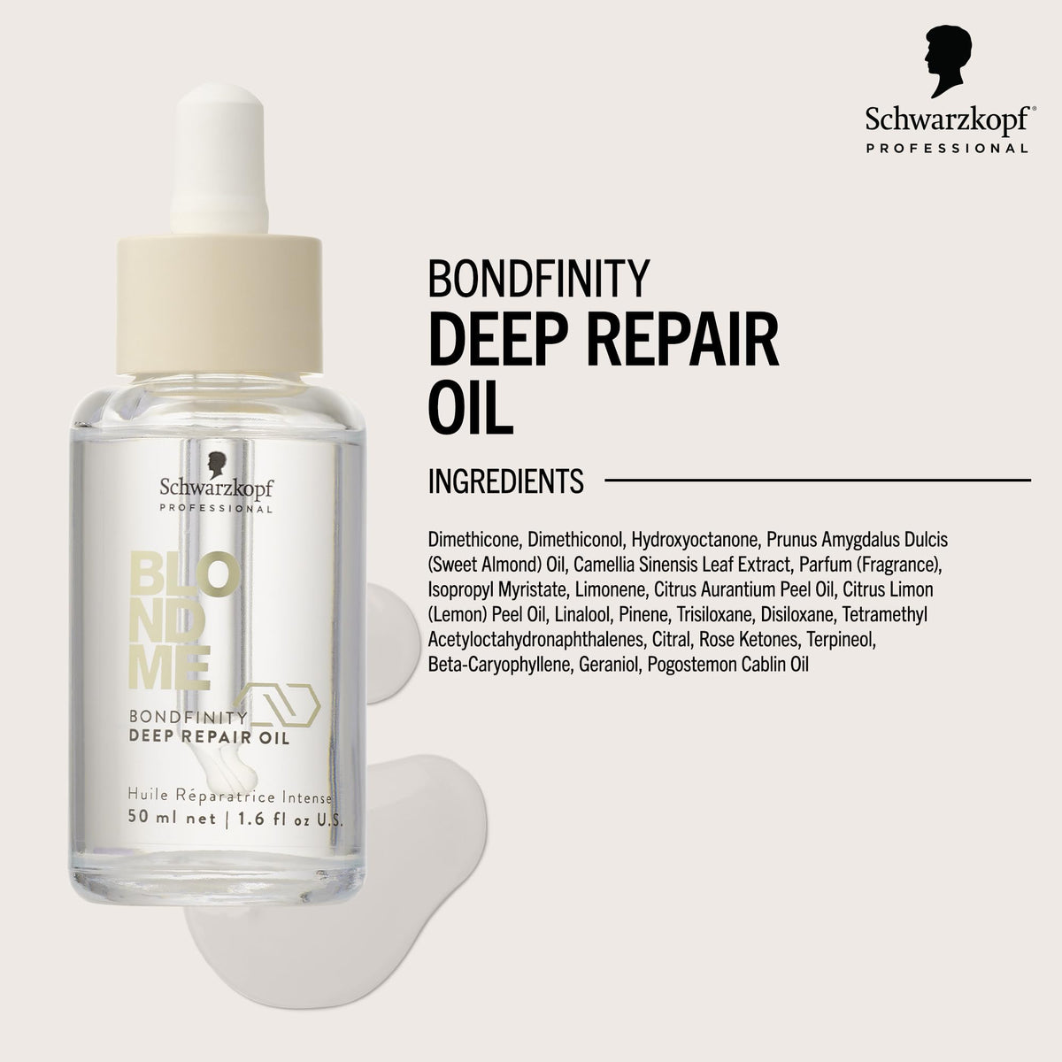 BlondMe oil texture on hand highlighting non-greasy finish and shine