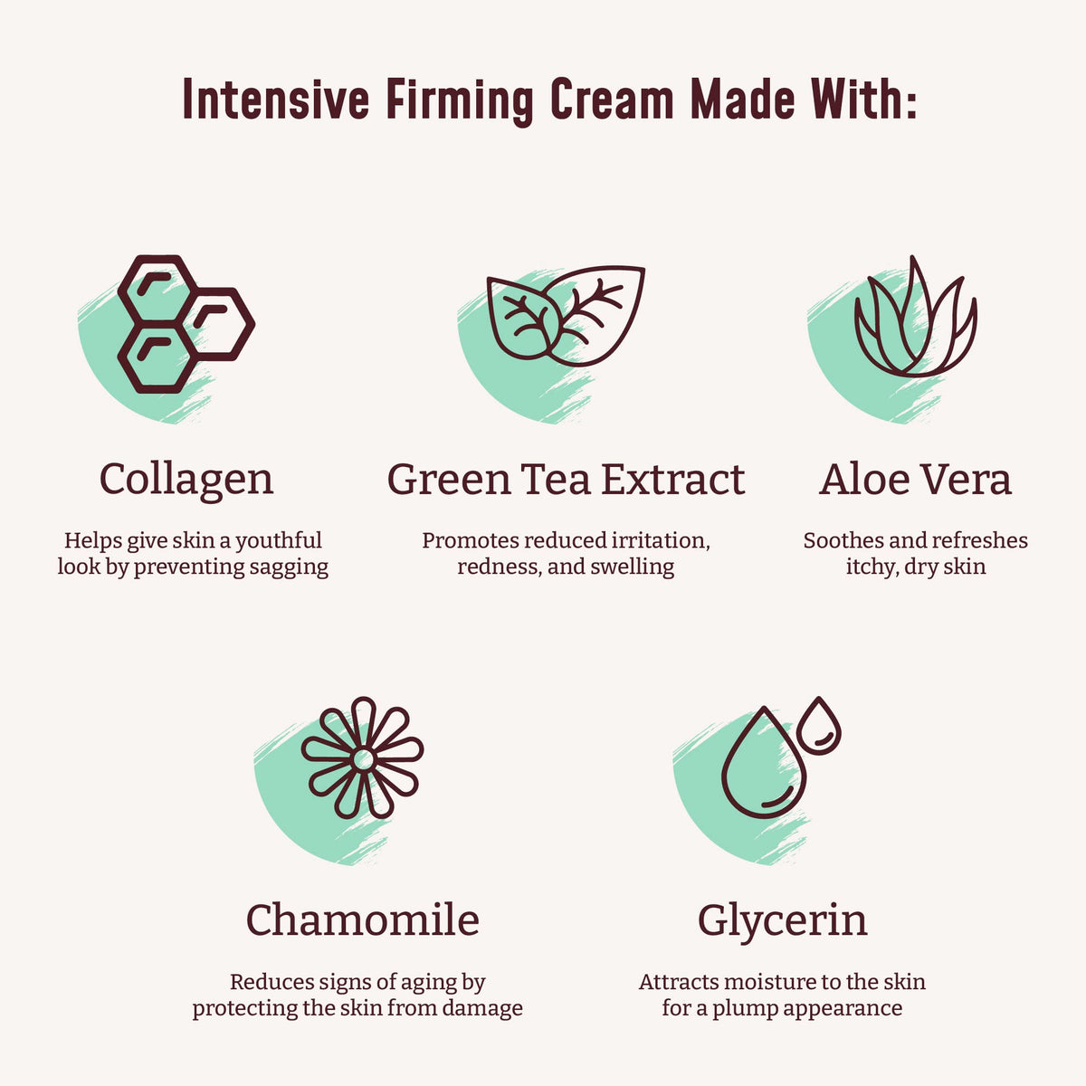 BLOOM ingredients display with aloe vera and vitamin E for soothing