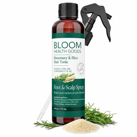 Bloom Health Goods front bottle showing rosemary and rice water, conveys clean formulation