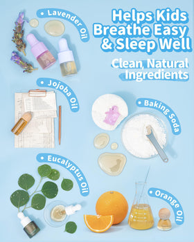 BloomFizzy label detail listing eucalyptus, lavender, jojoba benefits