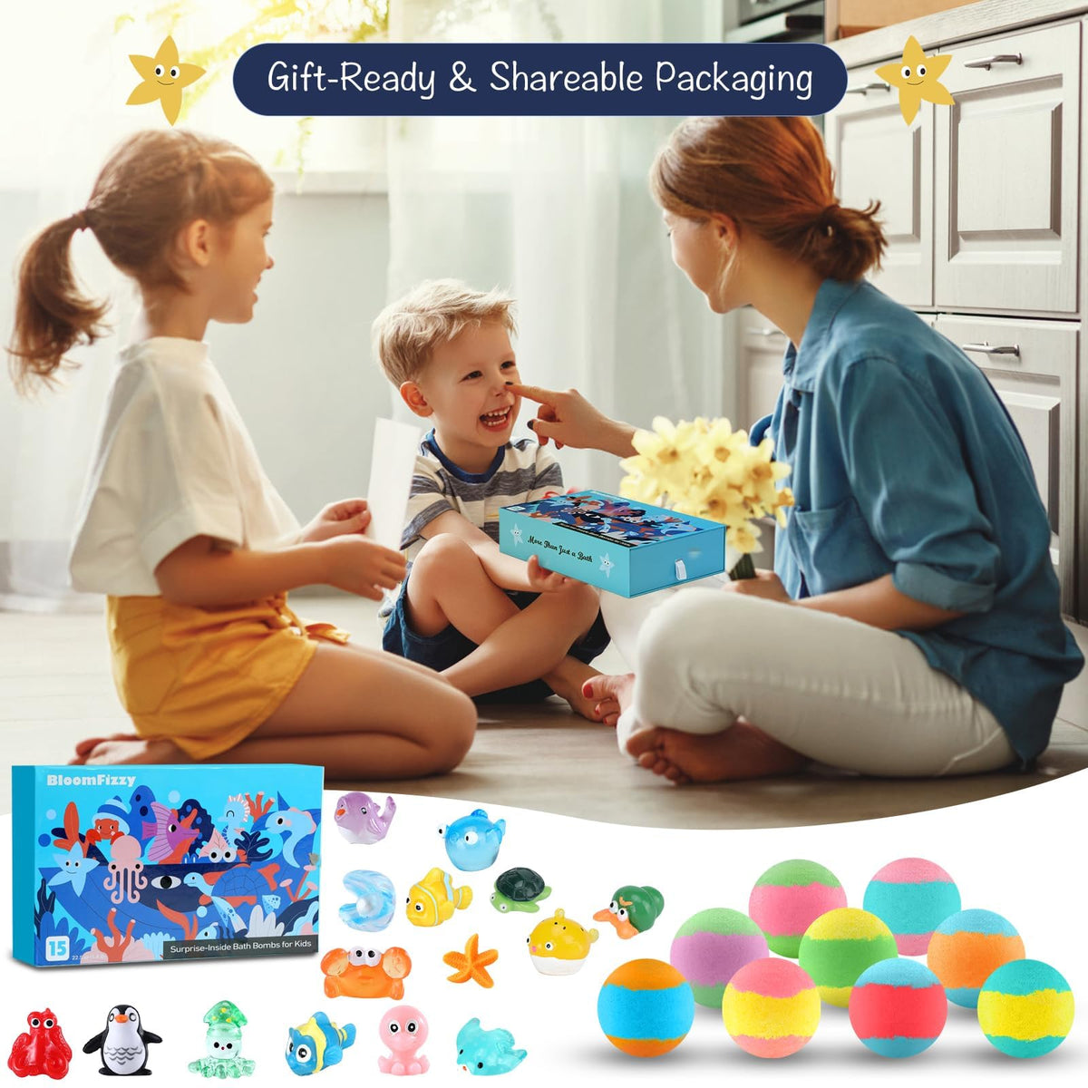 BloomFizzy lifestyle scene with child enjoying bath, promoting joyful routine