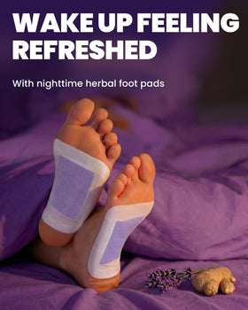 BloomLab patches on nightstand beside bed suggesting a relaxing routine