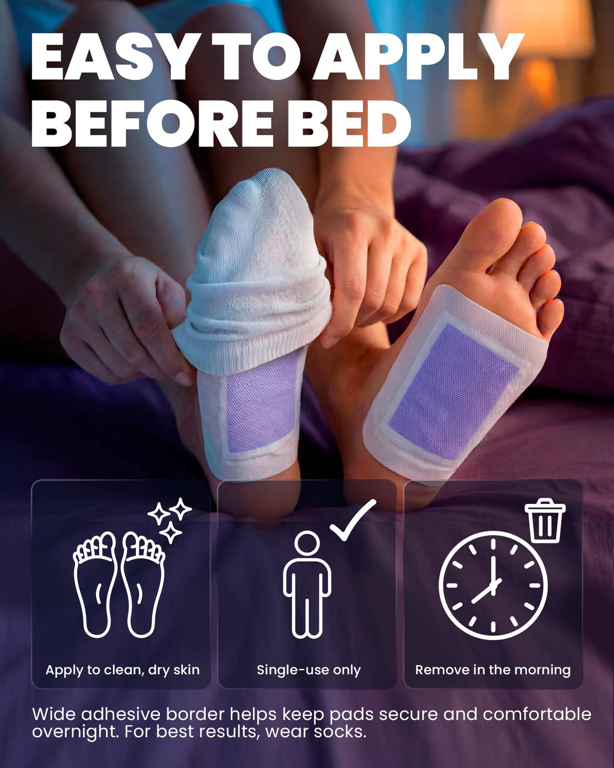 BloomLab patch applied to foot sole demonstrating overnight wear comfort