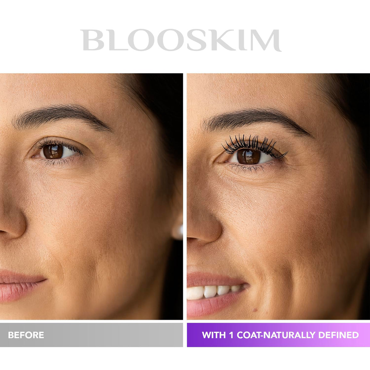Blooskim before and after mature eyelashes showing natural lift