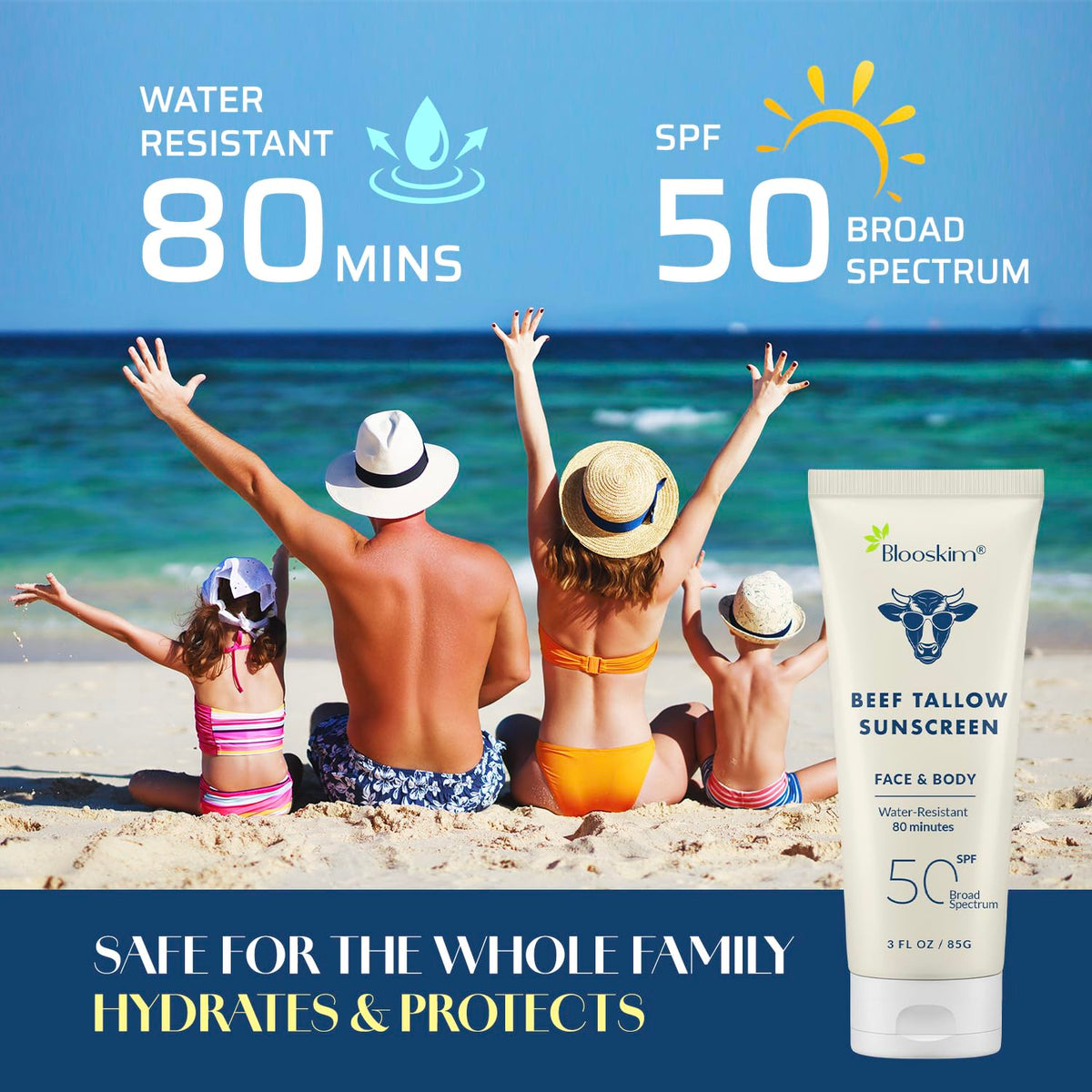 Blooskim in beach setting showing water-resistant protection while outdoors