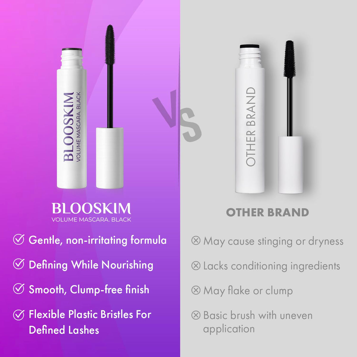 Blooskim mascara next to ruler to show 6g compact size and travel-friendly benefit