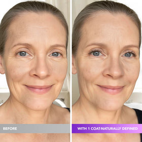 Blooskim mascara beside fingers showing compact 5.5g size