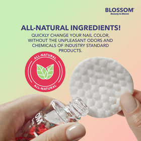 Blossom bottle cap and label showing brand and travel-friendly 2oz size benefit