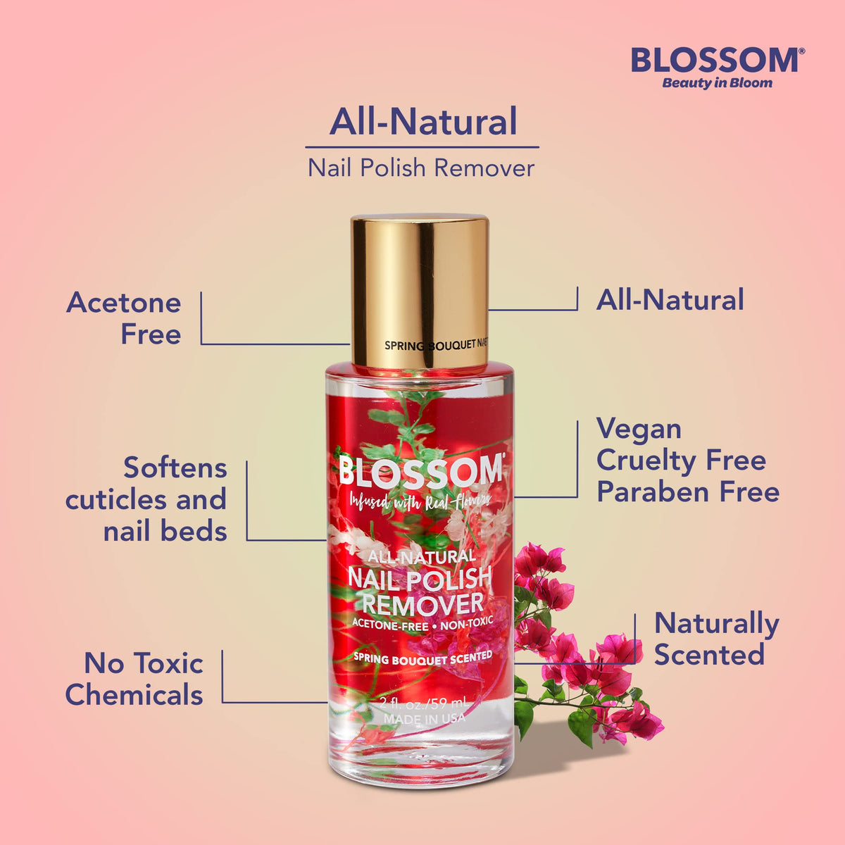 Blossom bottle held in hand for scale, demonstrating compact travel convenience