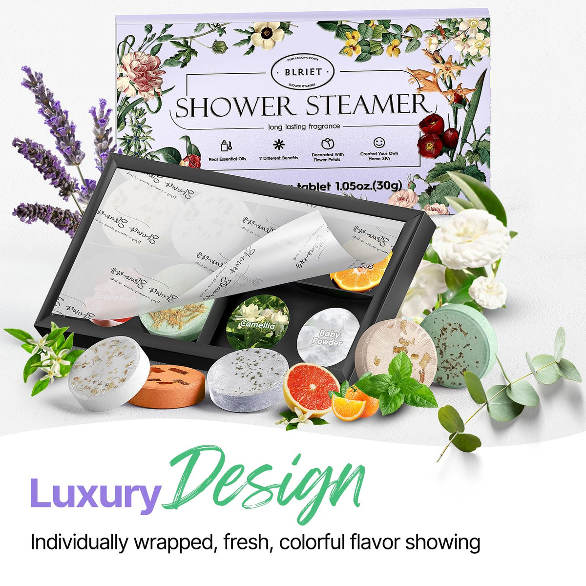 BLRIET steamer in shower releasing steam for a relaxing scented atmosphere