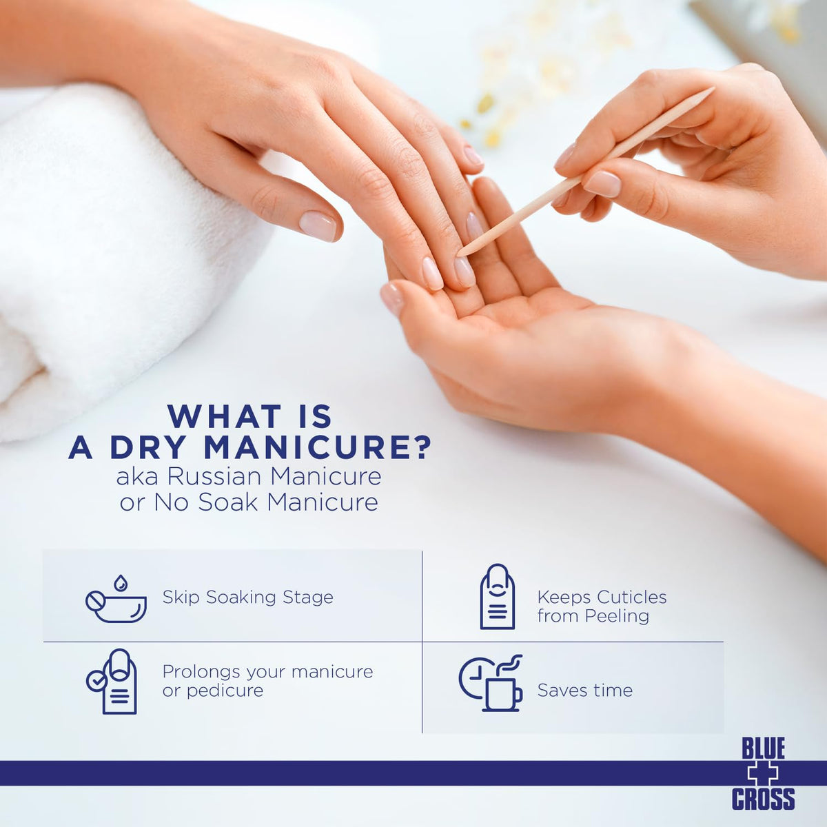 Blue Cross cream in use by manicurist improving application accuracy