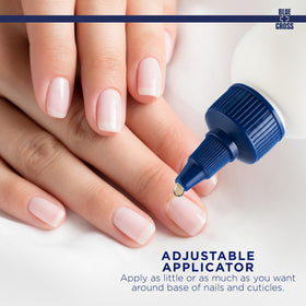 Blue Cross applying gel to cuticle in use for quick softening benefit