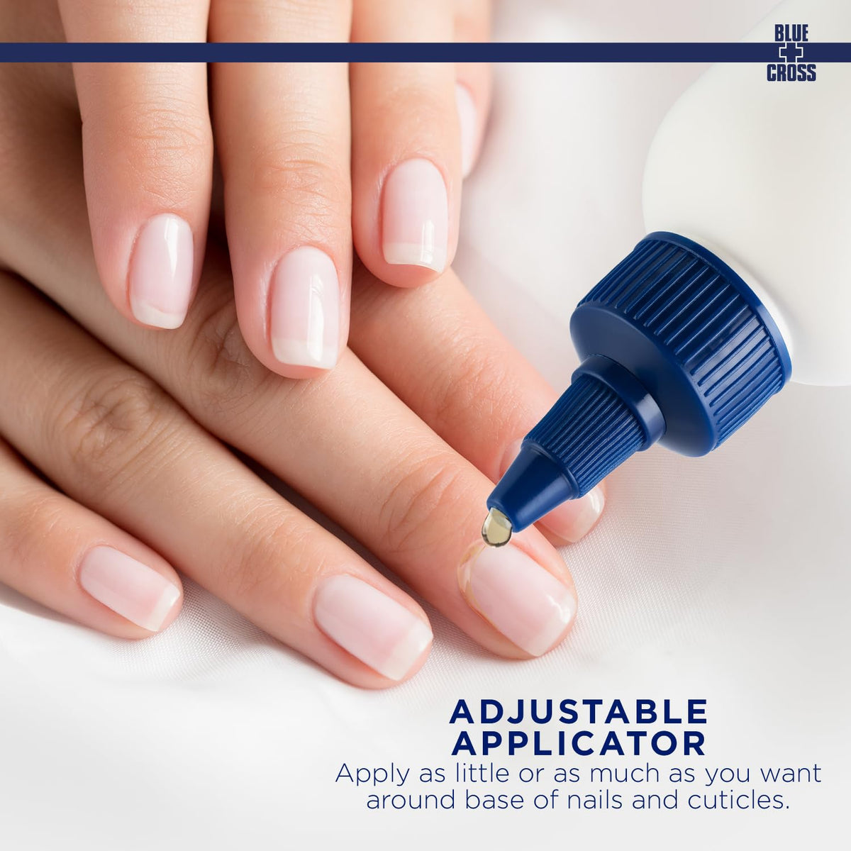 Blue Cross gel applied to fingernail demonstrating quick softening of cuticles