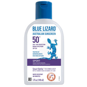 BLUE LIZARD front packaging showing SPF 50+ protection and sport design for active users