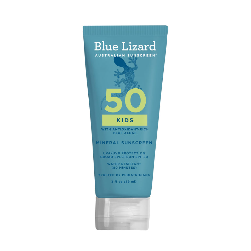 Blue Lizard front bottle view showing kid-friendly SPF 50 protection