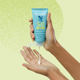 Blue Lizard label close-up highlighting reef-safe and paraben-free benefits