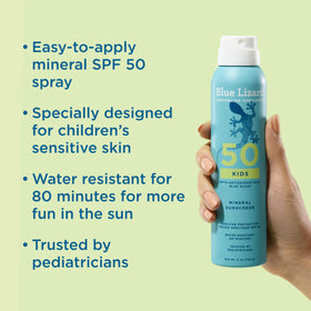 Blue Lizard label close-up highlighting zinc oxide mineral protection benefits