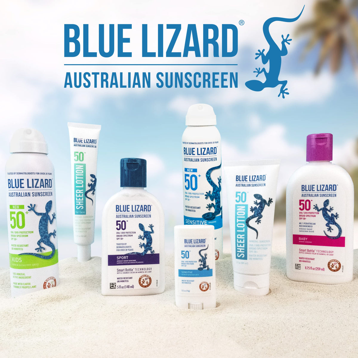 BLUE LIZARD label detail showing reef-friendly and paraben-free claims for informed buyers