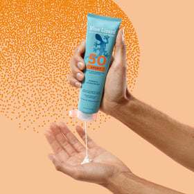 Blue Lizard back packaging with directions and sun safety instructions